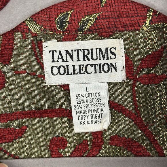 90s Vtg Tantrums Jacket Women Large Red Gold Tapestry Sequin Blazer Wearable Art - Picture 10 of 13